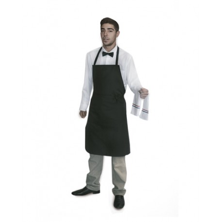 04 Delantal con peto de tela, 1 bolsillo, Negro
