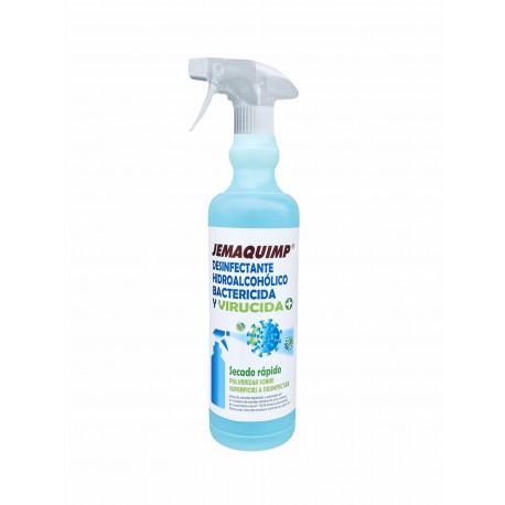 03 Jemaquimp Desinfectante Hidroalcohólico Bactericida y Virucida (Caja 15 botellas x 750 cc) Pistola
