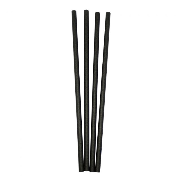 07 Cañita Recta Papel Negra 6x200 (Paquete de 100 uds.)