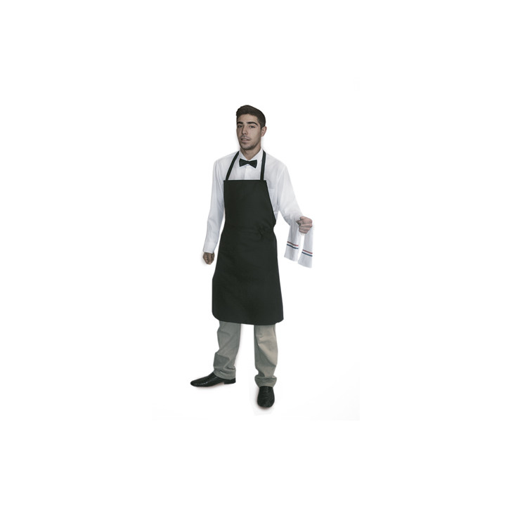 04 Delantal con peto de tela, 1 bolsillo, Negro