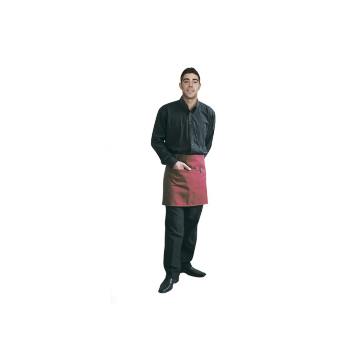 02 Mandil sin peto corto de tela, 2 bolsillos, Burdeos