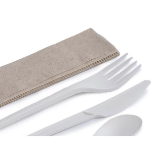 15 Set 3 cubiertos BIO + Servilleta Kraft (Caja de 500 uds.)