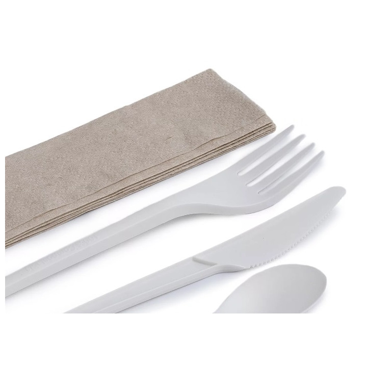 15 Set 3 cubiertos BIO + Servilleta Kraft (Caja de 500 uds.)